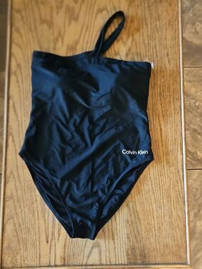 Calvin Klein One Shoulder Swimsuit Black Minimalist One Piece Swim Womens 12